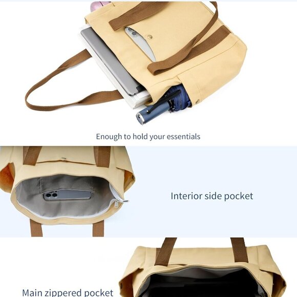 Canvas Tote Bag Durable Fabric Spacious Pockets Daily Use Travel Work - Picture 3 of 6